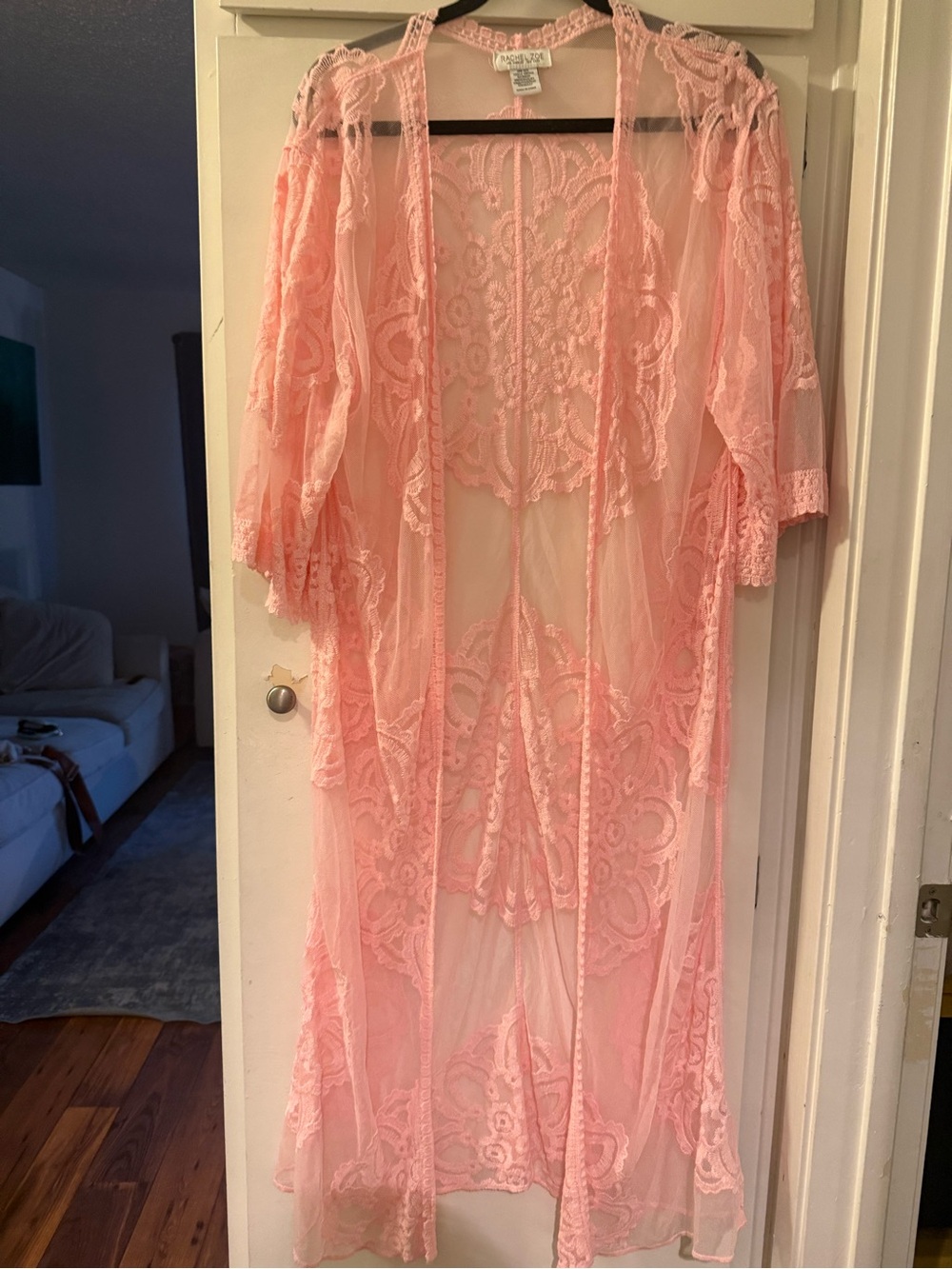 Rachel Zoe stunning lace fairycore dainty pink shall or cover up - Picture 2 of 4